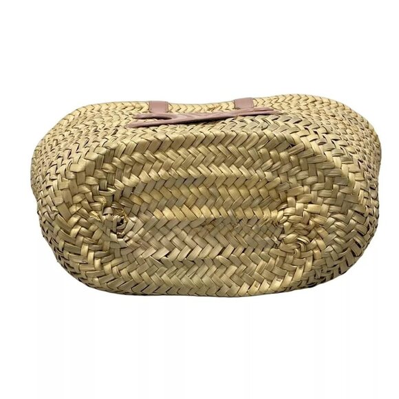 Auth CELINE Teen Triomphe Pannier - Beige Pink Beige Raffia Calf Skin Tote Bag - Picture 5 of 16